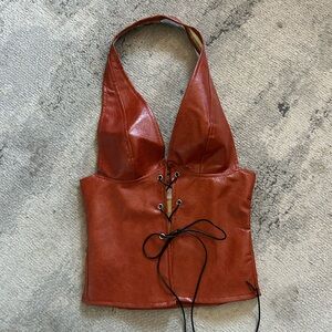 Red faux leather going out top